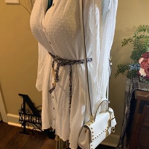 Michael Kors Ava Stud White Canvas Bag